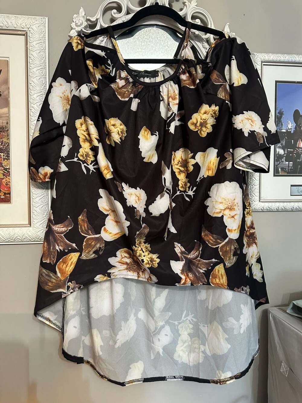 Zanzea Collection Floral Cold Shoulder High-Low Blouse Size XL